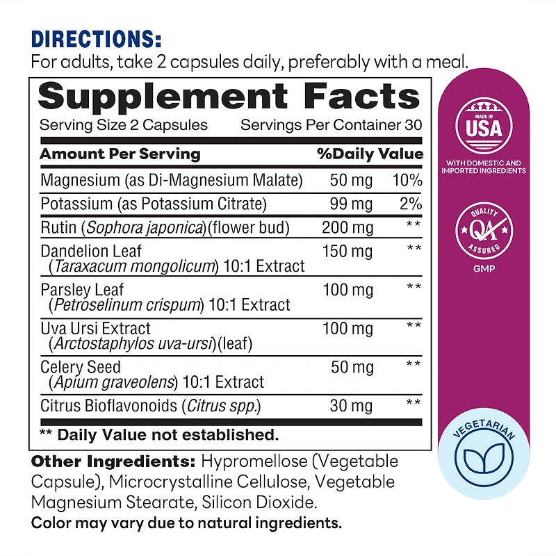 Vitamin World Water Pill for Women, Caffeine Free, 60 Vegetarian Capsules