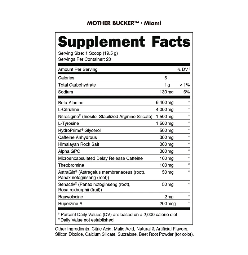 Mother Bucker Pre-Workout Energy Support, 390g, by Bucked Up