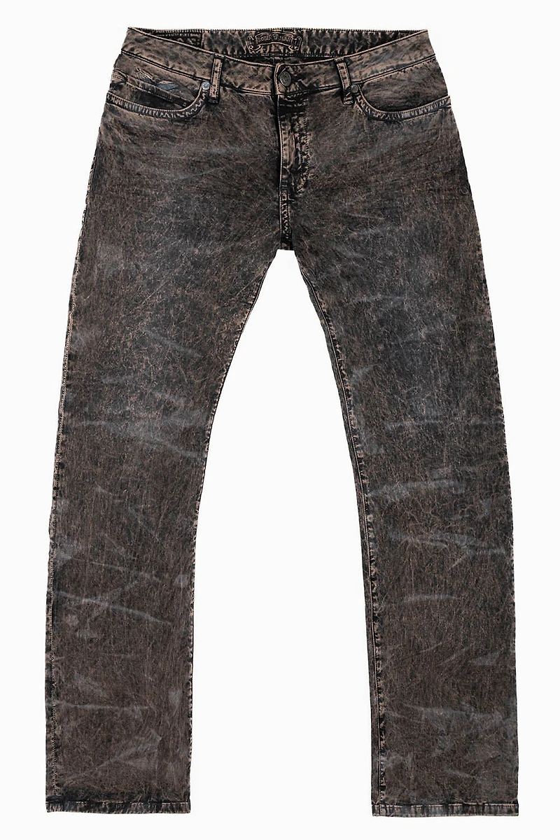 MENS CLASSIC STRAIGHT LEG LONG FLAP JEANS BROWN THUNDER  WITH CRYSTALS