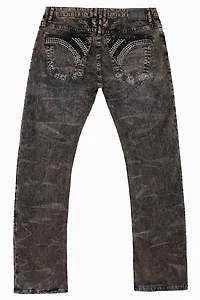 MENS CLASSIC STRAIGHT LEG LONG FLAP JEANS BROWN THUNDER  WITH CRYSTALS