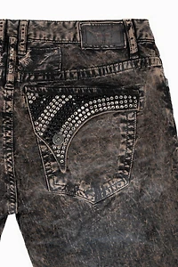 MENS CLASSIC STRAIGHT LEG LONG FLAP JEANS BROWN THUNDER  WITH CRYSTALS