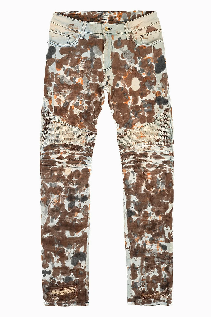 MENS BIKER JEANS WITH FLAP DESERT RAOUL BROKEN REPAIRED WASH  CRYSTALS