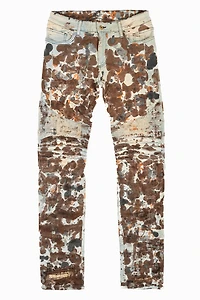 MENS BIKER JEANS WITH FLAP DESERT RAOUL BROKEN REPAIRED WASH  CRYSTALS