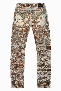 MENS BIKER JEANS WITH FLAP DESERT RAOUL BROKEN REPAIRED WASH  CRYSTALS