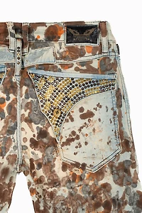 MENS BIKER JEANS WITH FLAP DESERT RAOUL BROKEN REPAIRED WASH  CRYSTALS