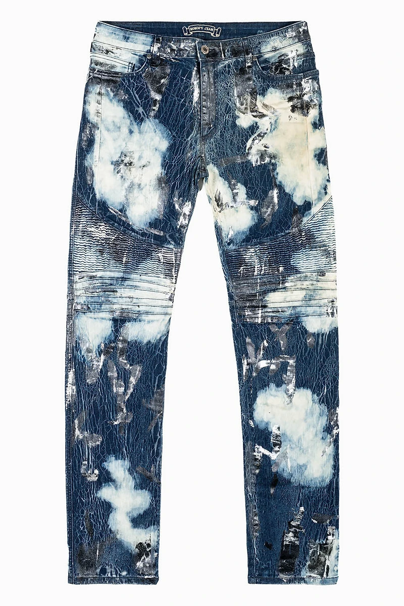 MENS BIKER JEANS WITH FLAP TINA WASH  CRYSTALS
