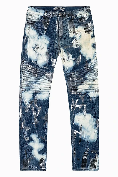 MENS BIKER JEANS WITH FLAP TINA WASH  CRYSTALS