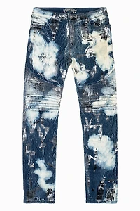 MENS BIKER JEANS WITH FLAP TINA WASH  CRYSTALS