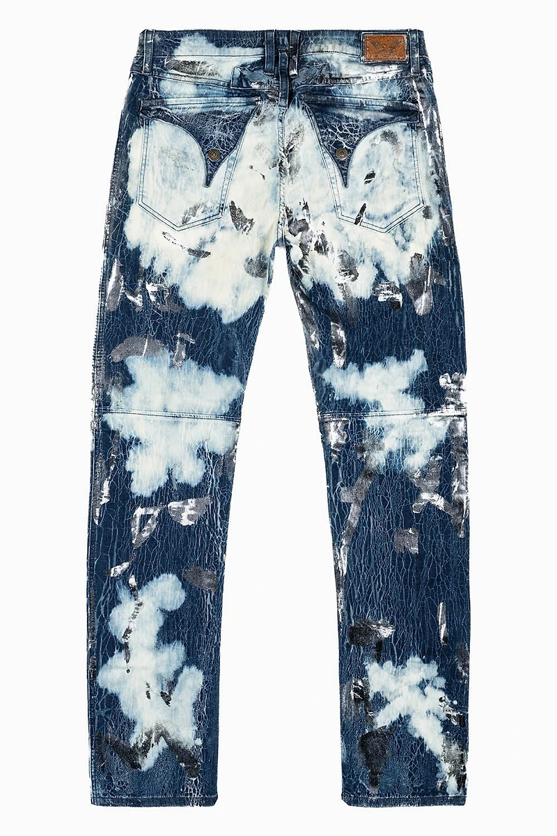 MENS BIKER JEANS WITH FLAP TINA WASH  CRYSTALS