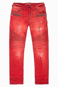 MENS BIKER JEANS  F-UP RED WASH
