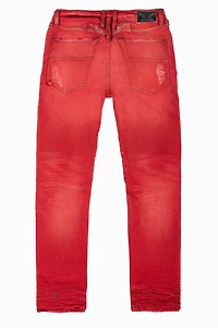 MENS BIKER JEANS  F-UP RED WASH