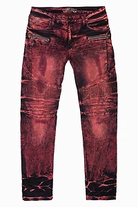MENS BIKER JEANS RED/BLK YANKEE WASH