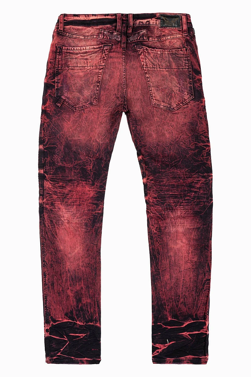 MENS BIKER JEANS RED/BLK YANKEE WASH