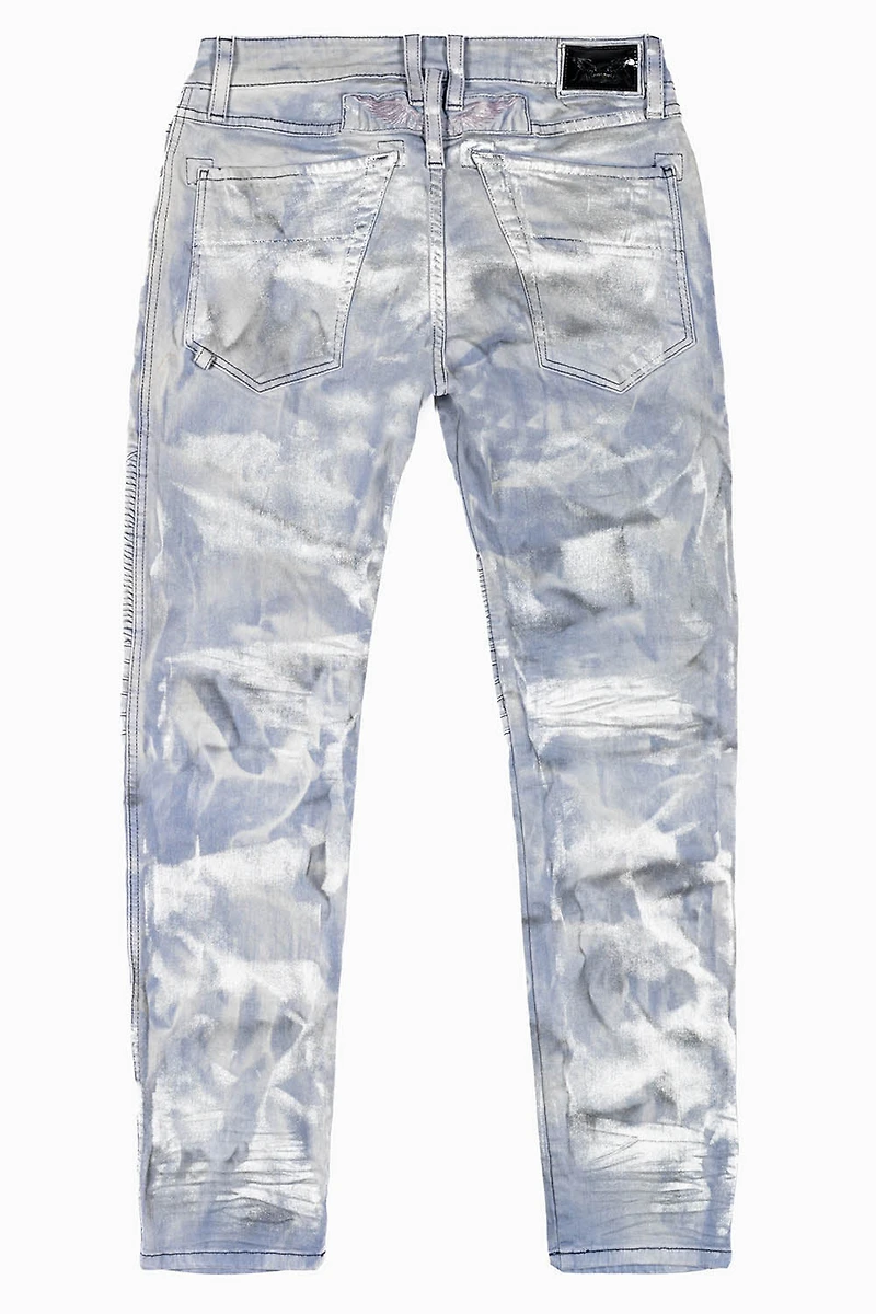 MENS BIKER JEANS  SILVER STREAM WASH