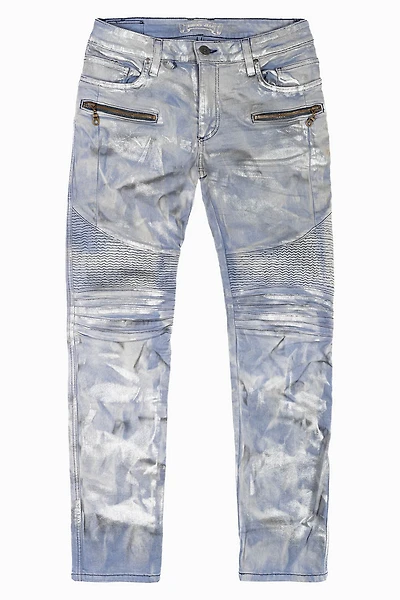 MENS BIKER JEANS  SILVER STREAM WASH