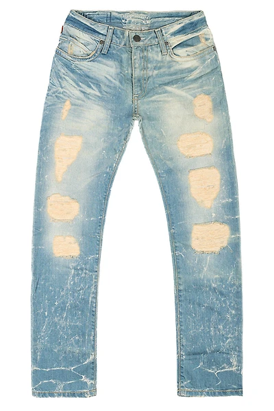 CLASSIC 5 POCKET SLIM LEG JEANS 4D LIGHT BROKEN REPAIRED WASH