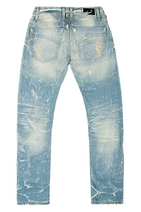 CLASSIC 5 POCKET SLIM LEG JEANS 4D LIGHT BROKEN REPAIRED WASH