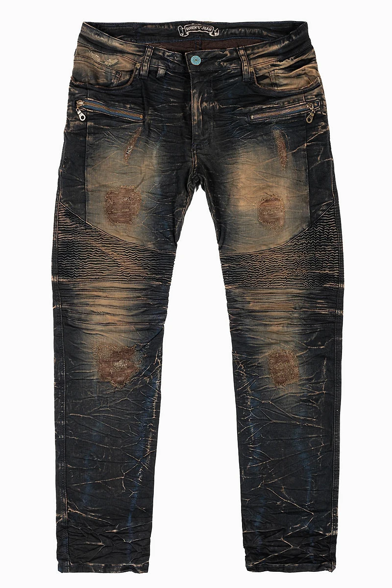 MENS BIKER JEANS OXIDO BROKEN BACKING WASH