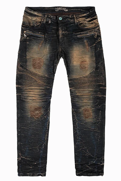 MENS BIKER JEANS OXIDO BROKEN BACKING WASH