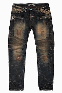 MENS BIKER JEANS OXIDO BROKEN BACKING WASH