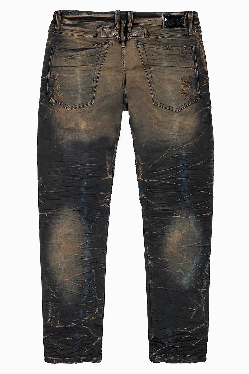 MENS BIKER JEANS OXIDO BROKEN BACKING WASH