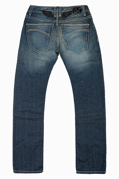 MENS CLASSIC STRAIGHT LEG JEAN BLUE 3D DARK WASH WITH  CLEAR CRYSTALS