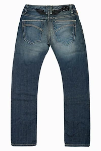 MENS CLASSIC STRAIGHT LEG JEAN BLUE 3D DARK WASH WITH  CLEAR CRYSTALS