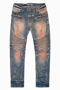 MENS BIKER JEANS MINERAL CHARCOAL WASH
