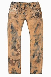 MENS LONG FLAP SLIM JEANS WITH CRYSTALS ILLUSION INDIGO BRONZE WASH