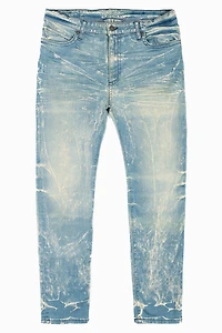MENS SKINNY JEANS BLUE 4D LIGHT WASH WITH TONAL WING EMBROIDERY