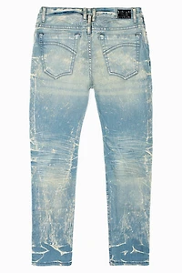 MENS SKINNY JEANS BLUE 4D LIGHT WASH WITH TONAL WING EMBROIDERY