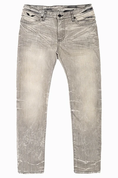 MENS SKINNY JEANS  GRAY 4D LIGHT WASH WITH BLK WING EMBROIDERY