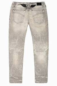 MENS SKINNY JEANS  GRAY 4D LIGHT WASH WITH BLK WING EMBROIDERY