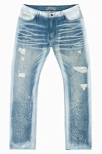 MENS LONG FLAP SLIM JEANS BLUE MARTIN  WASH EMBELLISHED WITH STUDS & CRYSTALS