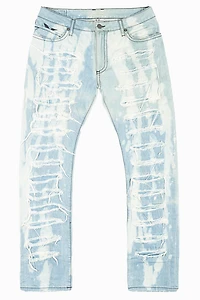 MENS LONG FLAP SLIM RIPPED JEANS FLORENCE WASH EMBELLISHED WITH STUDS & CRYSTALS