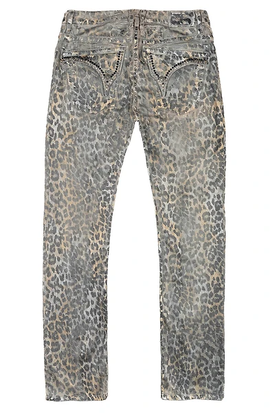 MENS CLASSIC STRAIGHT LEG LONG FLAP JEANS SAFARI GRAY WITH CRYSTALS
