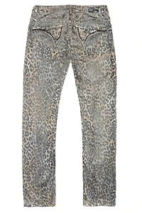 MENS CLASSIC STRAIGHT LEG LONG FLAP JEANS SAFARI GRAY WITH CRYSTALS