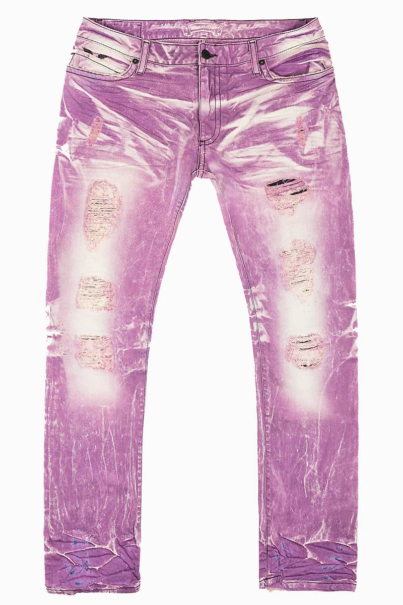 MENS LONG FLAP SLIM JEANS MONTECITO DESTROY WASH EMBELLISHED WITH  CRYSTALS