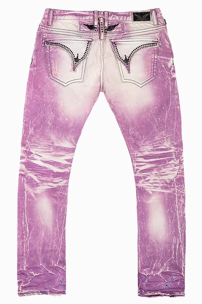 MENS LONG FLAP SLIM JEANS MONTECITO DESTROY WASH EMBELLISHED WITH  CRYSTALS