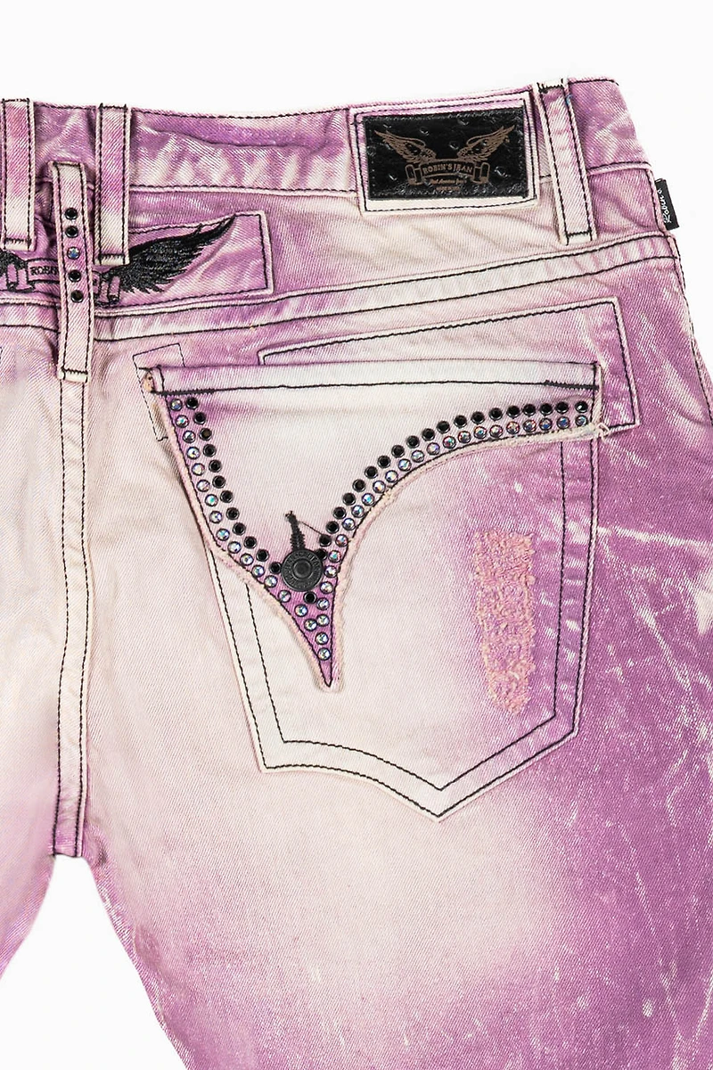 MENS LONG FLAP SLIM JEANS MONTECITO DESTROY WASH EMBELLISHED WITH  CRYSTALS