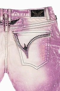MENS LONG FLAP SLIM JEANS MONTECITO DESTROY WASH EMBELLISHED WITH  CRYSTALS