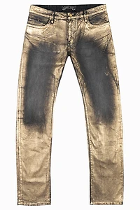 MENS CLASSIC STRAIGHT LEG LONG FLAP JEANS BLK LISA GOLD FOIL WITH CRYSTALS