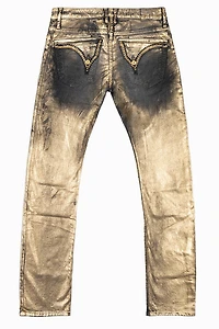 MENS CLASSIC STRAIGHT LEG LONG FLAP JEANS BLK LISA GOLD FOIL WITH CRYSTALS