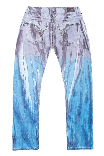 MENS CLASSIC STRAIGHT LEG LONG FLAP JEANS FIRE BLUE WITH CRYSTALS