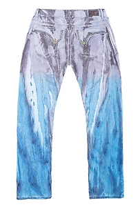 MENS CLASSIC STRAIGHT LEG LONG FLAP JEANS FIRE BLUE WITH CRYSTALS