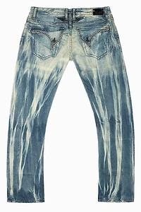 MENS LONG FLAP SLIM JEANS BLUE NIKO WASH EMBELLISHED WITH  MONTANA CRYSTALS