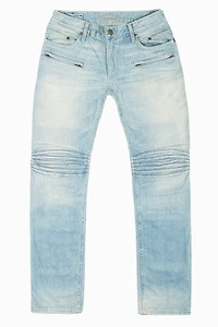 MOTO BIKER MEN'S SLIM STRAIGHT LEG JEANS BLUE THUNDER LIGHT WASH