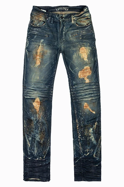 MOTO BIKER MEN'S SLIM STRAIGHT LEG JEANS LAS VEGAS WASH