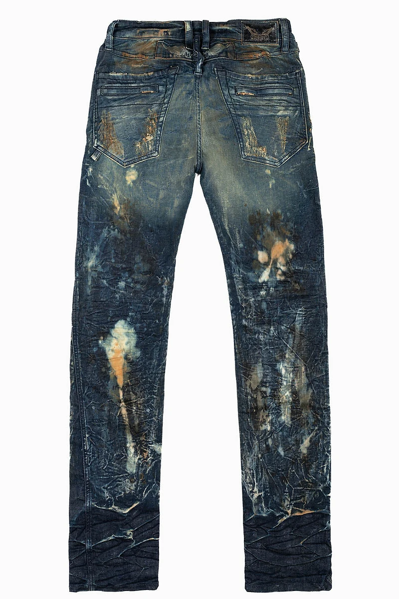 MOTO BIKER MEN'S SLIM STRAIGHT LEG JEANS LAS VEGAS WASH