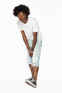 MENS LIMITED EDITION DESTROYED SHORTS WITH FLAP POCKET 5D LIGHT WASH CRYSTALS